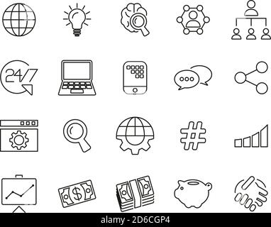 Crowdfunding Campaign Icons Black & White Thin Line Set Big Stock Vector