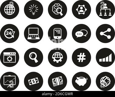 Crowdfunding Campaign Icons White On Black Flat Design Circle Set Big Stock Vector