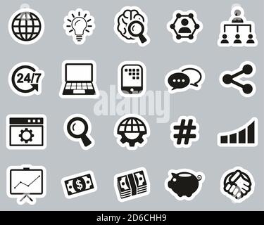 Crowdfunding Campaign Icons Black & White Sticker Set Big Stock Vector