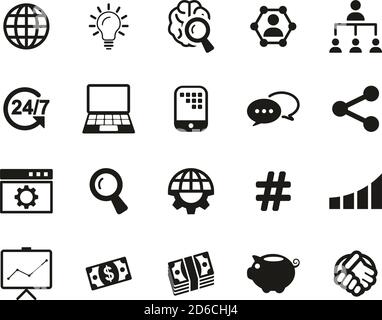 Crowdfunding Campaign Icons Black & White Set Big Stock Vector