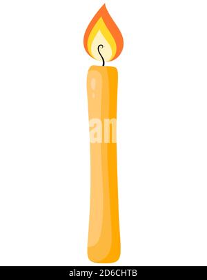Burning wax candle. Single object isolated on white background. Stock Vector