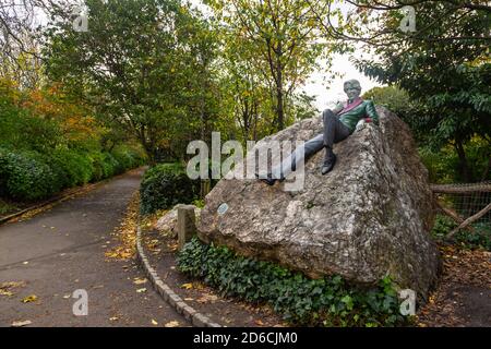 Dublin, Ireland - 10 November 2015: Sculptures at Merrion Square, near House of Oscar Wilde in Dublin. Stock Photo