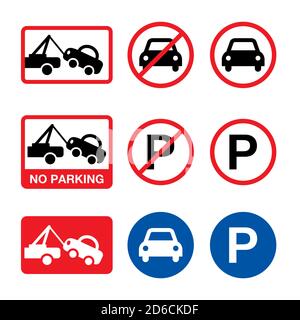 No parking vector sign, parking forbidden design set Stock Vector