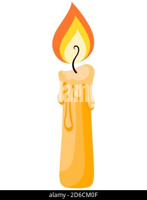 Burning wax candle. Single object isolated on white background. Stock Vector