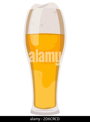 Glass of beer in cartoon style. Single object isolated on white background. Stock Vector