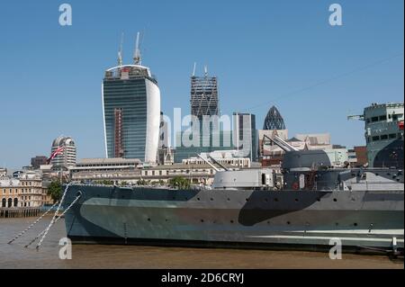 HMS Belfast on the River Thames  London, England. Stock Photo