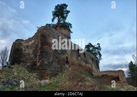Beautiful medieval Czech castle Gutstejn located on the rock above the river in the Western Bohemia Stock Photo
