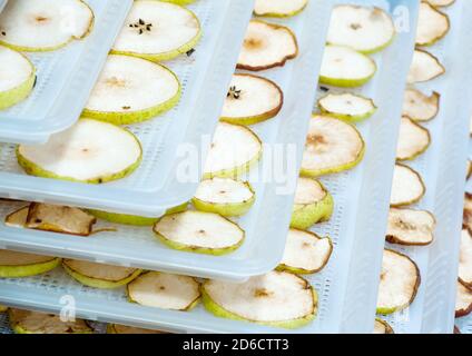 Detailed photo of home made dehydrated apples and pears Stock Photo