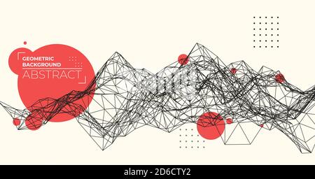 Abstract 3D Art in Japanese Style. Array with Dynamic Emitted Particles. Modern Science Background. Vector illustration. Stock Vector