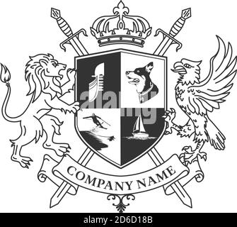 Coat of arms crest lion and eagle shield Stock Vector