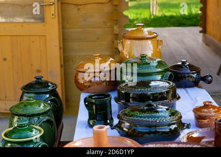Traditional local pottery products in Őrség Hungary Stock Photo