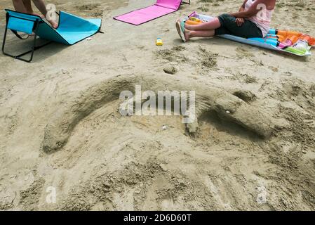 25.06.2020, San Marino, Rab, Primorje-Gorski kotar, Croatia - Sand crocodile at Paradise Beach. 00A200625D007CAROEX.JPG [MODEL RELEASE: NO, PROPERTY R Stock Photo
