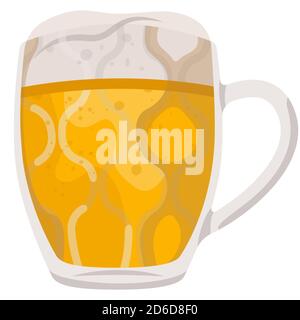 Full mug of beer. Foamy drink in cartoon style. Stock Vector