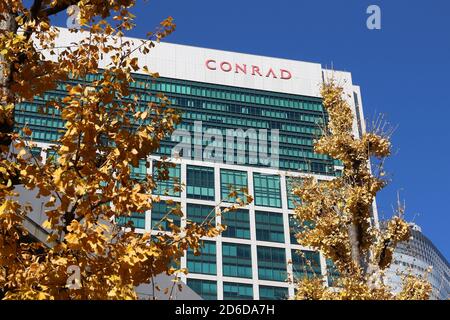 TOKYO, JAPAN - DECEMBER 2, 2016: Luxury Hotel Conrad skyscraper in Tokyo, Japan. It is one of top 10 best rated hotels in Tokyo according to Tripadvis Stock Photo