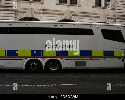 A large bus converted as a horse carriage seen in London. Stock Photo