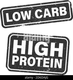 LOW CARB and HIGH PROTEIN stamp or label set isolated on white vector illustration Stock Vector