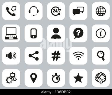 Customer Service Or Customer Support Center Icons Black & White Flat Design Set Big Stock Vector