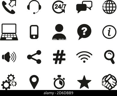 Customer Service Or Customer Support Center Icons Black & White Set Big Stock Vector