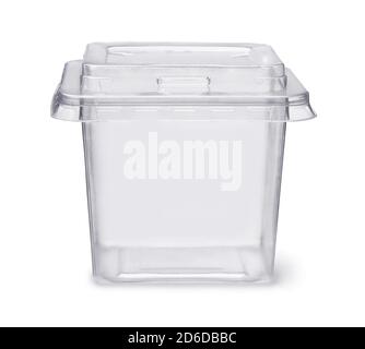 Front view of plastic disposable clear food box isolated on white Stock Photo