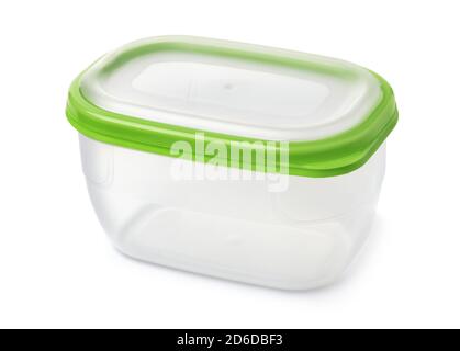 Food plastic storage container with green lid isolated on white Stock Photo