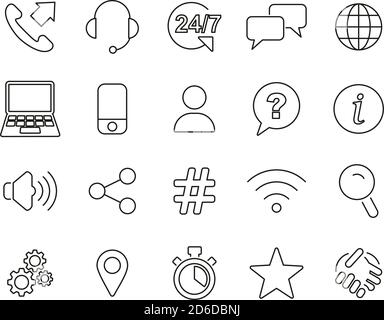 Customer Service Or Customer Support Center Icons Black & White Thin Line Set Big Stock Vector