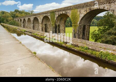 The historic canal aqueduct built in 1801 and the railway viaduct built in 1848 prominent landmarks at Chirk North Wales a popular tourist attraction Stock Photo