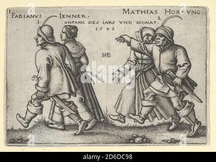 January and February, from The Peasants' Feast or the Twelve Months, 1546. [The Village Wedding: Fabianus Jenner / Mathias Hornung]. Stock Photo