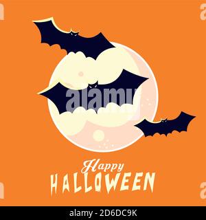Halloween bats cartoons in front of moon design, Holiday and scary theme Vector illustration Stock Vector
