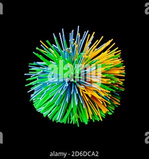 Multi colored sports toy ball isolated on black background. Stock Photo