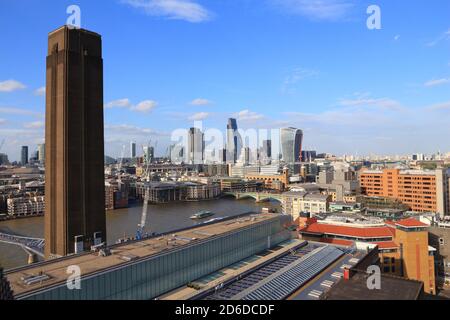 London UK skyline - city view with Tate Modern tower and office buildings. Stock Photo
