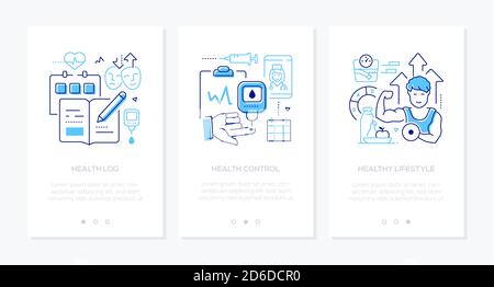 Diabetes - vector line design style web banners Stock Vector