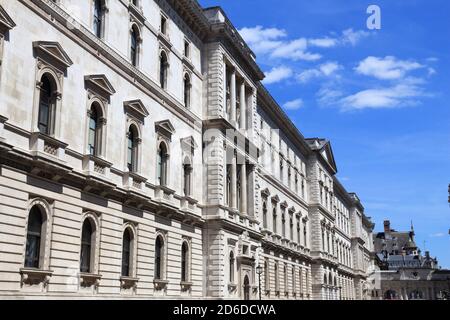 London landmark, UK -  The Exchequer, also known as Her Majesty's Treasury building. Stock Photo