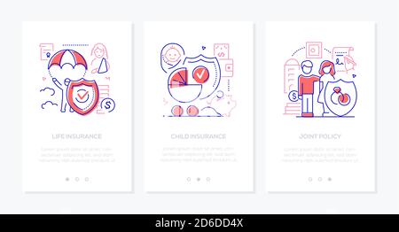Life insurance - vector line design style web banners Stock Vector