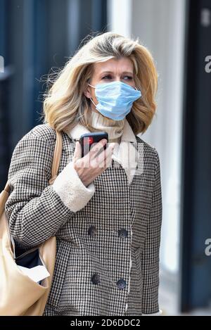 Kate Garraway wearing a face mask on her arrival at the Global Radio Studios in London. Stock Photo