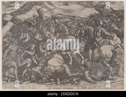 Plate 9: The Israelites Battling the Amalekites, from 'The Battles of the Old Testament', ca. 1590-ca. 1610. Stock Photo