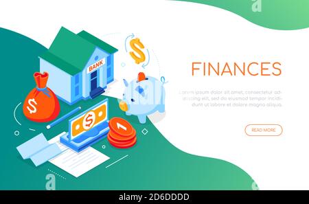 Finances and banking - modern isometric web banner Stock Vector