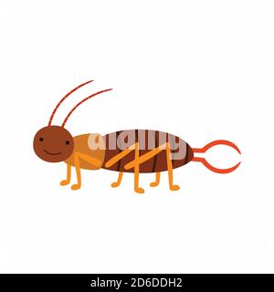 Crawling Earwig insect animal cartoon character isolated on white background. Stock Vector
