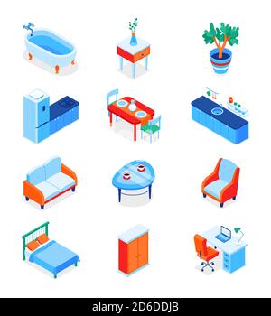 Home interior elements - modern isometric icons set Stock Vector