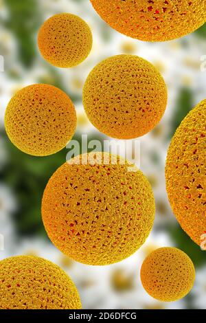 Closeup flower pollen grain particles for use for allergy background 3D illustration Stock Photo