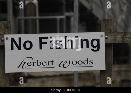 no fishing sign Norfolk Broads Stock Photo