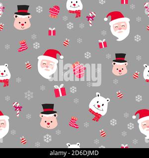 cute of merry christmas and happy new year seamless pattern with flat color design,vector illustration Stock Vector