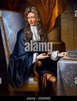 Robert Boyle. Portrait of the Anglo-Irish natural philosopher, chemist, physicist, and inventor, Robert Boyle (1627-1691), after Johann Kerseboom, oil on canvas, 1689-1690 Stock Photo