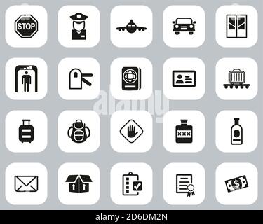 Customs Icons Black & White Flat Design Set Big Stock Vector