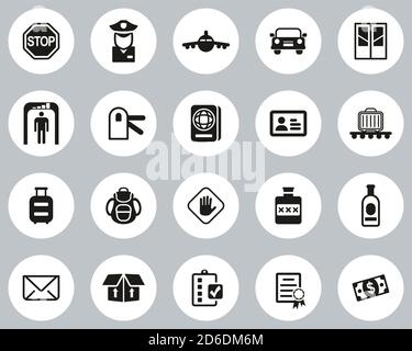 Customs Icons Black & White Flat Design Circle Set Big Stock Vector