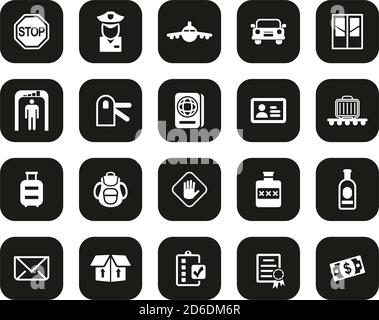 Customs Icons White On Black Flat Design Set Big Stock Vector