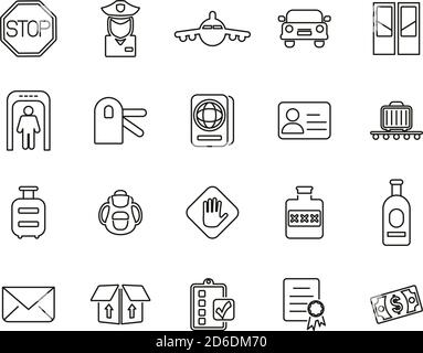 Customs Icons Black & White Thin Line Set Big Stock Vector