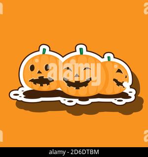 Halloween pumpkin outline on orange isolated background. Vector image Stock Vector