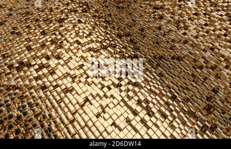 geometric mosaic cubes shape background gold color. 3d render. Stock Photo