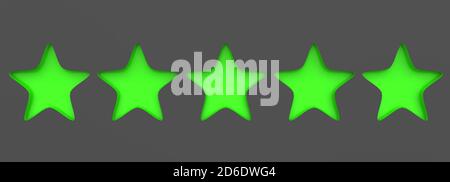 3d five green star on color background. Render and illustration of golden star for premium Stock Photo