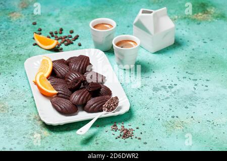 Homemade chocolate and orange cookies Madeleine, selective focus Stock Photo
